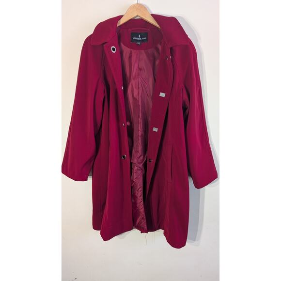 London Fog Womens All Weather Coat XL RED Silver clasps Preppy Classic Hooded - Picture 2 of 9